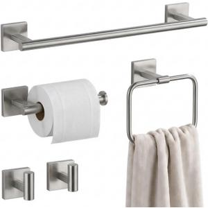 16" Brushed Nickel Bathroom Hardware Set 5-Piece, Fingerprint-Free SUS304 Stainless Steel Towel Bar for Small Bath & RV, Modern Square Bath Accessories Kit (Brushed Nickel)