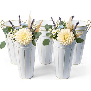 Galvanized Flower Buckets,10 Inch Tall Floral Buckets,Galvanized Vase, Metal Flower Bucket for Flower Bar, Decorative Centerpiece for Wedding Garden Home Party, Set of 8