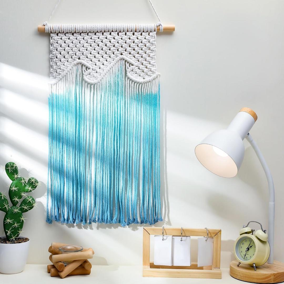 Bucherry Beach Wave Hanging Tassels Decor 14" x 20" Ocean Macrame Wall Hanging Coastal Tapestry Wall Art for Beach Themed Seafaring Living Room Bedroom Home Decoration