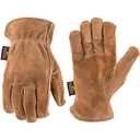 Wells Lamont Leather Work Gloves for Men, Durable Suede Split Cowhide with Angled Thumb and Elastic Wrist, Heavy-Duty Protection for Construction and Farming, M