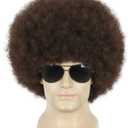 yuehong Short Dark Brown Curly Fluffy Afro Wig 70s80s Disco Fancy Funny Costume Hair Soft Breathable Heat Resistant Synthetic Fibers Daily Party Wig for Unisex
