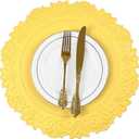Noctiflorous Round Faux Leather 15 Inch Placemats Set of 6 Waterproof Wipeable Heat Resistant Tablemat for Dining Table Kitchen Non Slip Washable Oilproof Table Place Mat(Mango Yellow, 6)