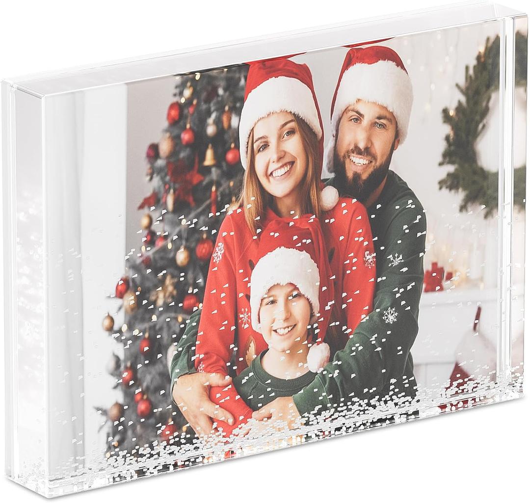 Acina Christmas Photo Frame Glitter Liquid: Clear Acrylic Floating Sparkle Water Personalized Snow Globe Picture Frame - Cute Family Couple Custom Gift (Snow) (White Snow, 5x7'')