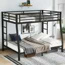 Morufur Metal Bunk Bed Full XL over Queen Size with Ladder & Guardrail, Metal Bed Frame for Room, Heavy Duty Sturdy Bunk Beds, No Spring Box Needed, Black