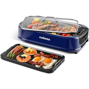 Smokeless Grill, CUSIMAX 1500W Indoor Grill, Electric Grill Griddle with LED Smart Display & Tempered Glass Lid, Portable Korean BBQ Grill, Non-stick Removable Grill & Griddle Plate
