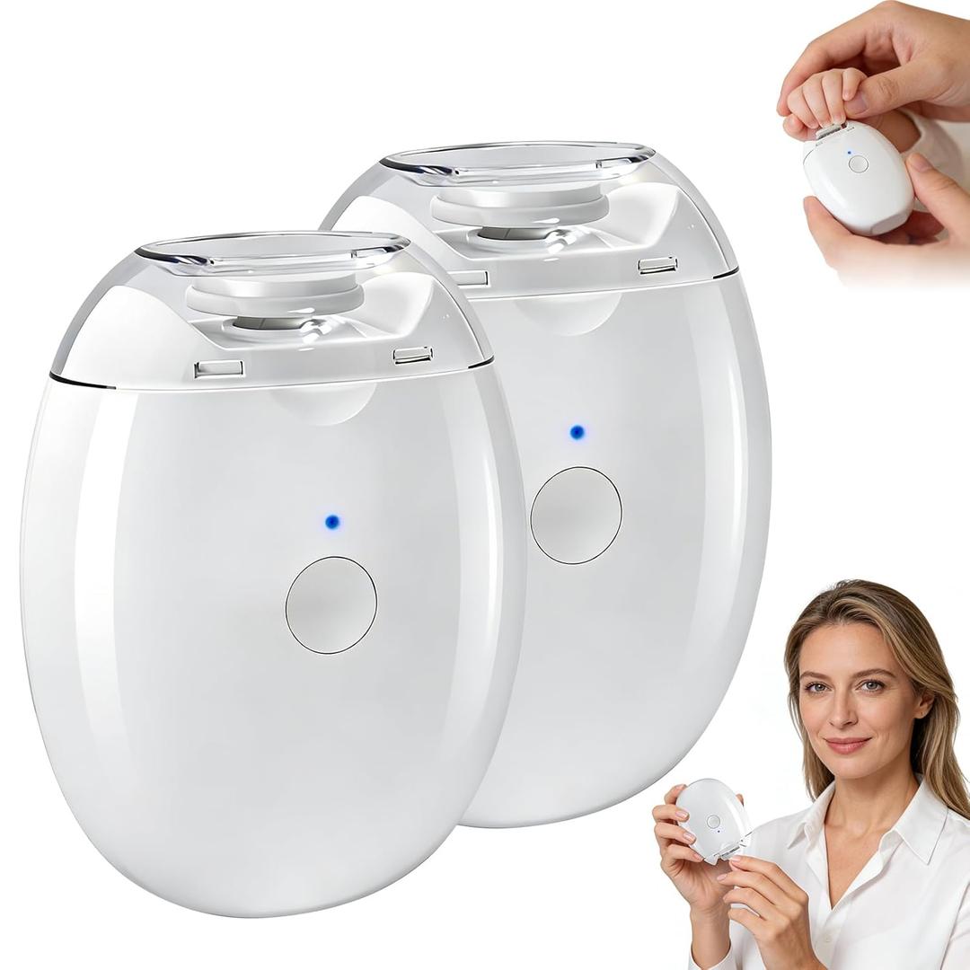 2PCS Universal Automatic Fingernail Grinder, Portable Electric Nail Clipper with LED Light and 3 Speeds, 360 Silent Auto Fingernail Cutter and Polishing Trimmer for Safe (White)