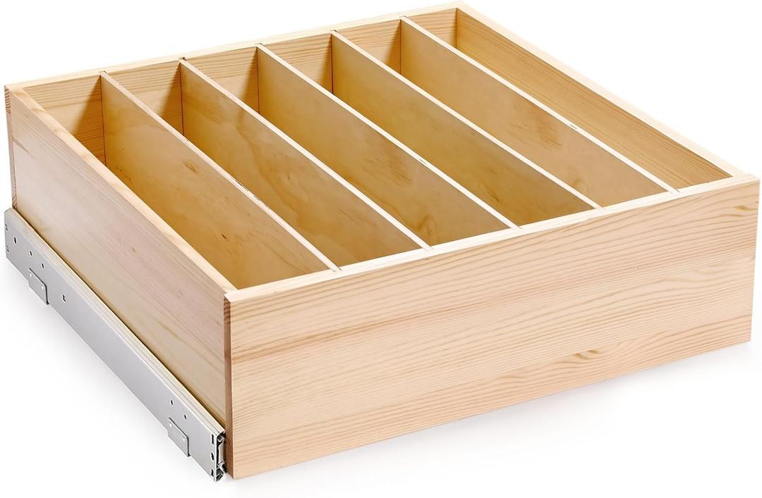 Pull Out Cabinet Organizer with Divider, 23''W21''D7''H Soft Close Wood Drawer for Kitchen Pantry, Finished, Heavy-Duty, Bottom Assembly (Wood Drawer Part Width is 22'')