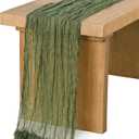 Ling's Moment 10Ft x 35" Wide Moss Green Gauze Semi-Sheer Table Runner Cheesecloth Tablecloth for Wedding Party Bridal Shower Boho Table Decor