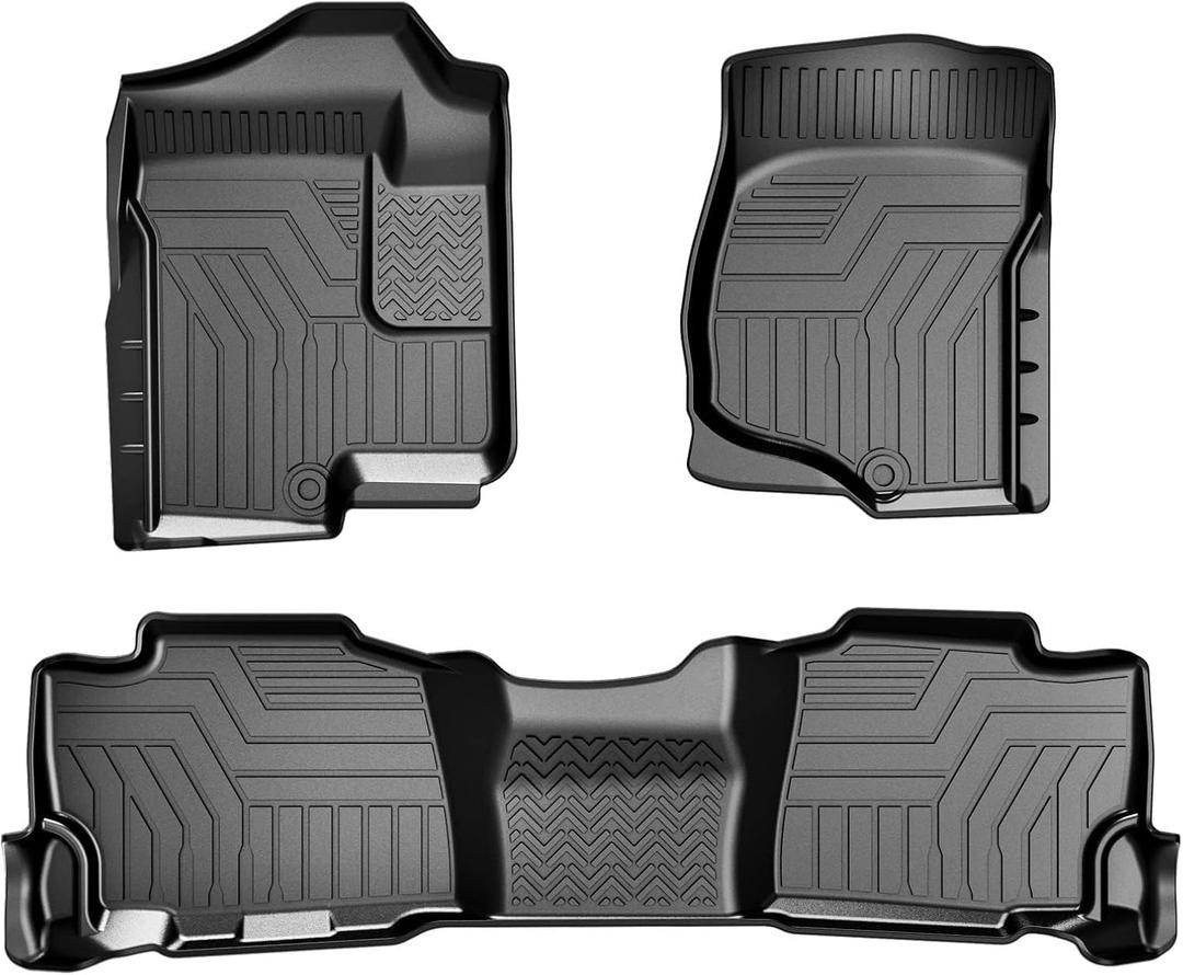 T TGBROS Floor Mats Compatible with 20072014 Chevrolet Tahoe/GMC Yukon/Cadillac Escalade  All Weather TPE Floor Liners, Custom Fit for Front & 2nd Row 3PCS Set, Black