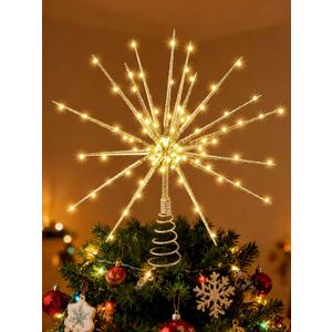 Meonum 14.5in Christmas Tree Topper with LED Light - 19 of 76 Lights Twinkle, Christmas Star Tree Topper for Holiday Decor, Universal Size, Lightweight and Easy to Install(Golden, 14.5inch)