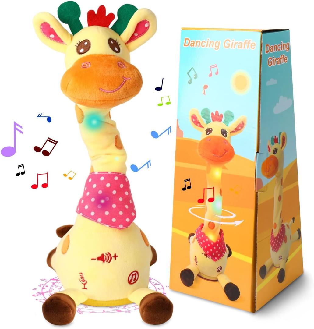 Dancing Talking Giraffe Toy, Stuffed Animal Baby Toy Repeating What You Say, Glowing Musical Electronic Giraffe Gifts for Toddlers 1-3 Years Old, Easter Gift for Kids (Giraffe)