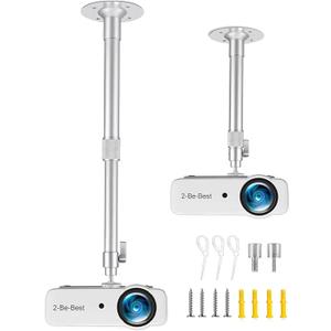 2-Be-Best Upgraded Projector Mount, 14-24in / 37-62cm Projector Ceiling Mount Extendable Ceiling Projectors Mounts Adjustable Angle 360° Rotation Drop Ceiling Projectors Mounts Silver