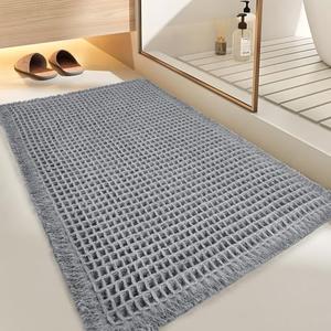 WIKUVO Waffle Bath Mat, 17x24 Gray Bathroom Mat with Super Absorbent, Machine Washable Non-Slip Bathroom Mat Comfortable and Soft