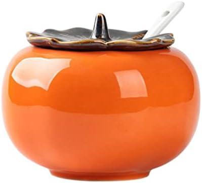 UPKOCH 1 Set Salt Cellar Persimmont Shape Salt Container Box, Sugar Bowl With Lid and Spoon, Salt, Pepper,Spices Storage Jar Condiment Pot for Countertop Stovetop  