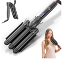 Hair Waver, 3 Barrel Curling Iron Wand 25mm Crimper Temperature Adjustable Heat Up Quickly Beach Waves Curling Iron Black