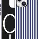 Jusy Compatible with MagSafe Striped Phone Case for iPhone 14 Plus, Cute Aesthetic Magnetic Soft TPU and Hard PC Protective Phone Cover for Women GirlsMatte - Navy Blue