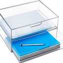 STORi STAX Plastic Stackable Organizer Drawers (Set of 2) Clear | 12.5" Wide | Set Includes Two Open Drawer | Organize Office Desk Accessories & Sort Paper | Made in USA