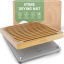 NIUM Stone Drying Mat for Kitchen Counter & Bamboo Rack - 16x12 - Diatomaceous Earth Dish drying mat Ultra Absorbent & Fast Drying - EcoFriendly with Non-Slip Pads & Anti-Moisture Design (Dark Grey & Bamboo)