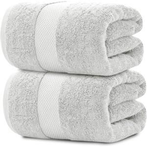 White Classic Luxury Soft Bath Sheet Towels - 650 GSM Cotton Luxury Bath Towels Extra Large 35x70 | Highly Absorbent and Quick Dry | Hotel Collection Extra Large Bath Towels Oversized, Silver, 2 Pack