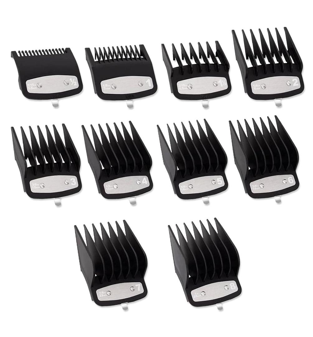 10-Piece Clipper Guard Set, Black Professional Clipper Guard Set Compatible with Most Wahl Clippers (1.5-25mm), Premium Close Cut to 1-Inch,Black