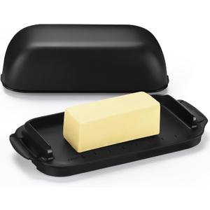 Butter Dish with Lid, Butter Container Holds for Countertop, Unbreakable Butter Keeper for Home Kitchen Decor, Perfect for East/West Coast Butter, BPA-free, Microwave/Dishwasher Safe (Black)