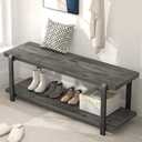 Industrial Entryway Bench with Storage, Rustic Wood and Metal Shoe Rack Bench Seat, 47 Inch Grey, Large