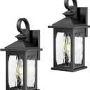 zeyu 2 Pack Outdoor Light Fixtures, Exterior Front Porch Lightings for Garage Doorway, Die-Cast Aluminum with Water Ripple Glass, Black Finish, ZD99B-2PK BK-WP