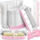 50 PACK Mini Cake Pans with Lids and Spoons, Rectangular Aluminum Foil Bread Pan, Mini Loaf Pans and Food Containers with Lids(Pink,6.8oz)