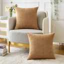 MIULEE Pack of 2 Couch Throw Pillow Covers 18x18 Inch Soft Apricot Brown Chenille Pillow Covers for Sofa Living Room Solid Dyed Pillow Cases