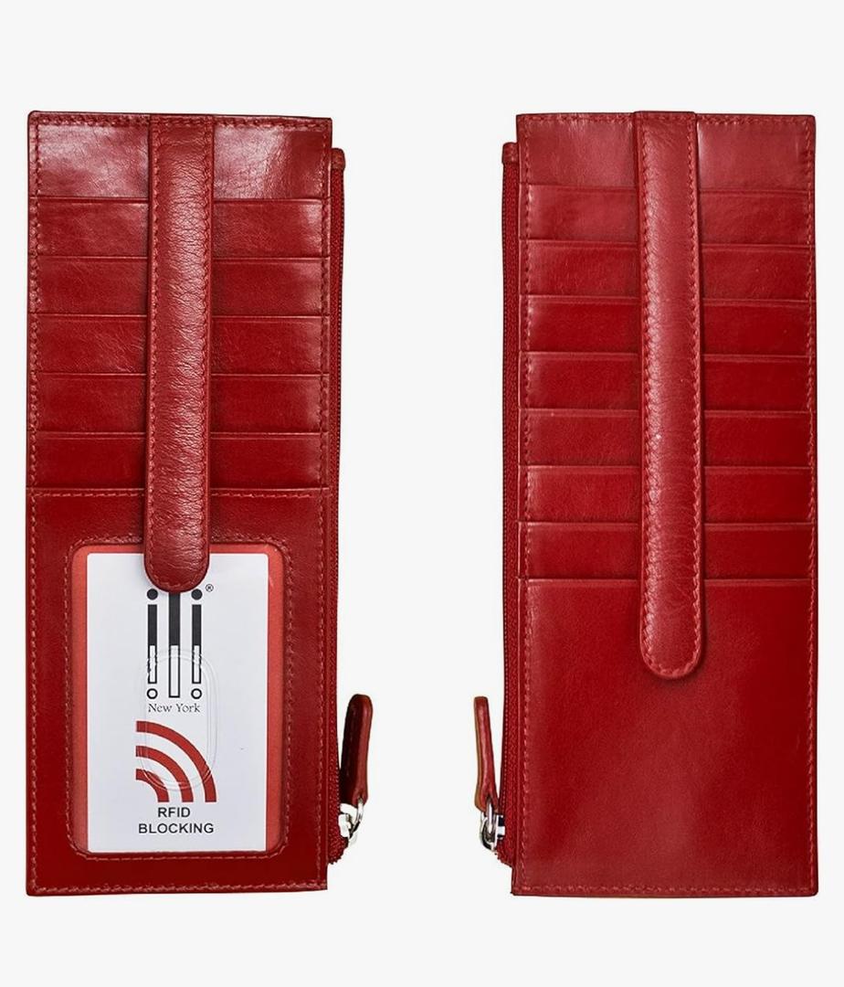ili New York Long Double Sided Slim Wallet, RFID Blocking Card Holder with ID Window and Side Zip Pocket for Men and Women, Red ili New York Long Double Sided Slim Wallet, RFID Blocking Card Holder with ID Window and Side Zip Pocket for Men and Women, Red