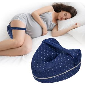 Knee Pillow for Side Sleepers, Alignment Pillows for Side Sleepers, Memory Foam Leg Pillow with Sleeping. Foam Support Pillow for Soothing Pain Relief for Sciatica - Adjustable StrapNavy