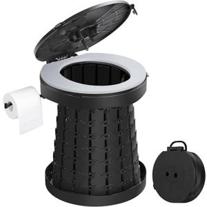 TRIPTIPS Upgrade Retractable Portable Toilet Travel Toilet Adjustable Height Camping Toilet Portable Potty for Adults Kids, Foldable Portable Toilet for Camping/Car (Charcoal Black-16''H)