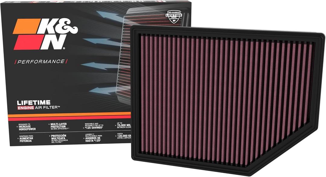 K&N High-Flow Original Lifetime Engine Air Filter: Increase Power: Premium, Washable: Compatible with 2022-2025 FORD: Bronco, Bronco Raptor, Ranger, Ranger Raptor, 33-5132