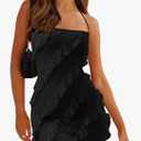 Oten Women's Sexy Halter Backless Spaghetti Strap Sheath Bodycon Ruffle Cocktail Club Party Mini Dresses S