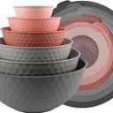 COOK WITH COLOR Mixing Bowls with Lids - 12 Piece Plastic Nesting Bowls Set includes 6 Prep Bowls and 6 Lids, Non Slip Bottom and Embossed Design - Microwave Safe (Pink)