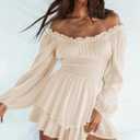 Fabumily Women Puff Sleeve Romper Off Shoulder Ruffle Dress with Shorts Long Sleeve Flowy Layered Pirate Jumpsuit Playsuits (L)