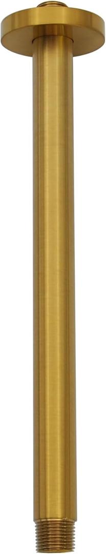 Aquaiaw Shower Arm and O-Ring Flange, 12 inch, Solid Brass, Round, Both Soldered 1/2 NPT Tapered Threads, Straight Shower Arm Extension, Ceiling Showerhead Arm, PVD Brushed Brass (Matte Brushed Gold)