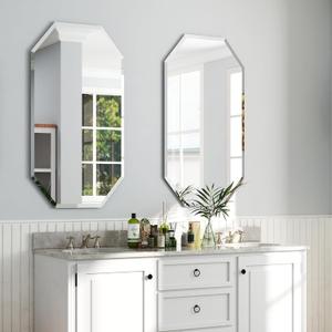 Chende 2PCS Bathroom Wall Mirror, 20" x 40" Large Frameless Mirror with Beveled Edge, Octagonal Beveled Mirror for Living Room, Bedroom, Entryway, Hallway (20 x 40-Inch)