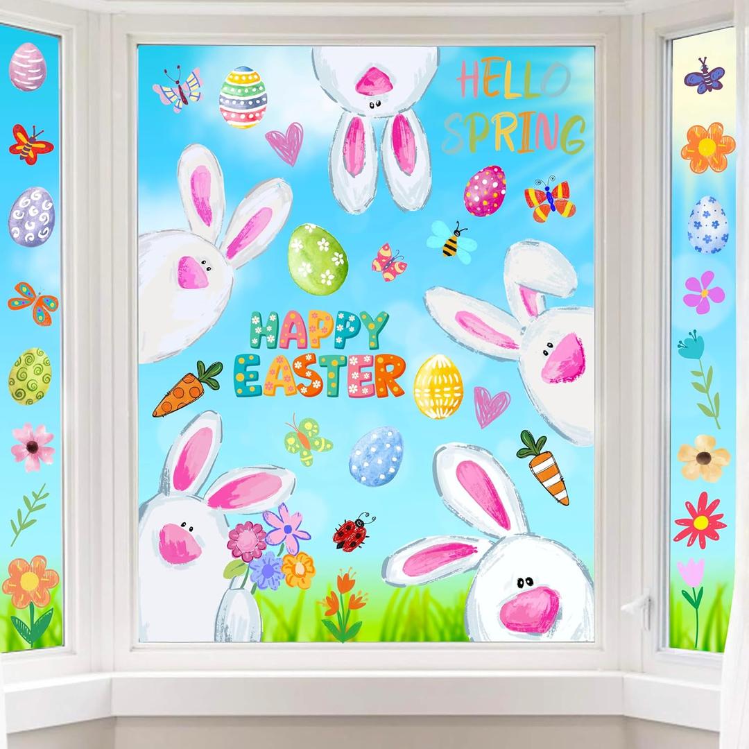 5 x Easter Window Clings Decorations for Glass Easter Window Stickers Decal Large Bunny Stickers Spring Wall Window Decor