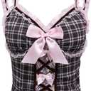 GORGLITTER Women's Leopard Print Bow Knot Cami Tops with Lace Cheetah Sleeveless Tank Tops Streetwear Y2k (Large, Black)