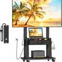 Rolling TV Stand with Power Outlet,TV Cart with Fabric Drawer for 23-75 inch Flat/Curved Screen Up to 120lbs,Adjustable Height Mobile TV Stand with Wheels,for Indoor Outdoor,Max VESA 600x400mm