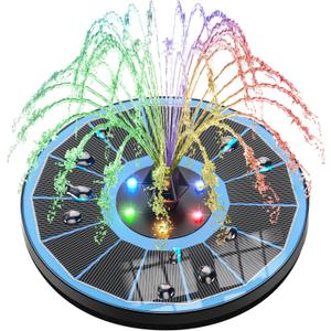 SZMP Solar Fountain Pump Upgraded 100% Glass Panel, 3.5W Solar Powered Fountain Built-in 2000 Battery with 7 Nozzle & 4 Fixer, Solar Fountain for Bird Bath, Pond, Fish Tank, Outdoor (Colorful)