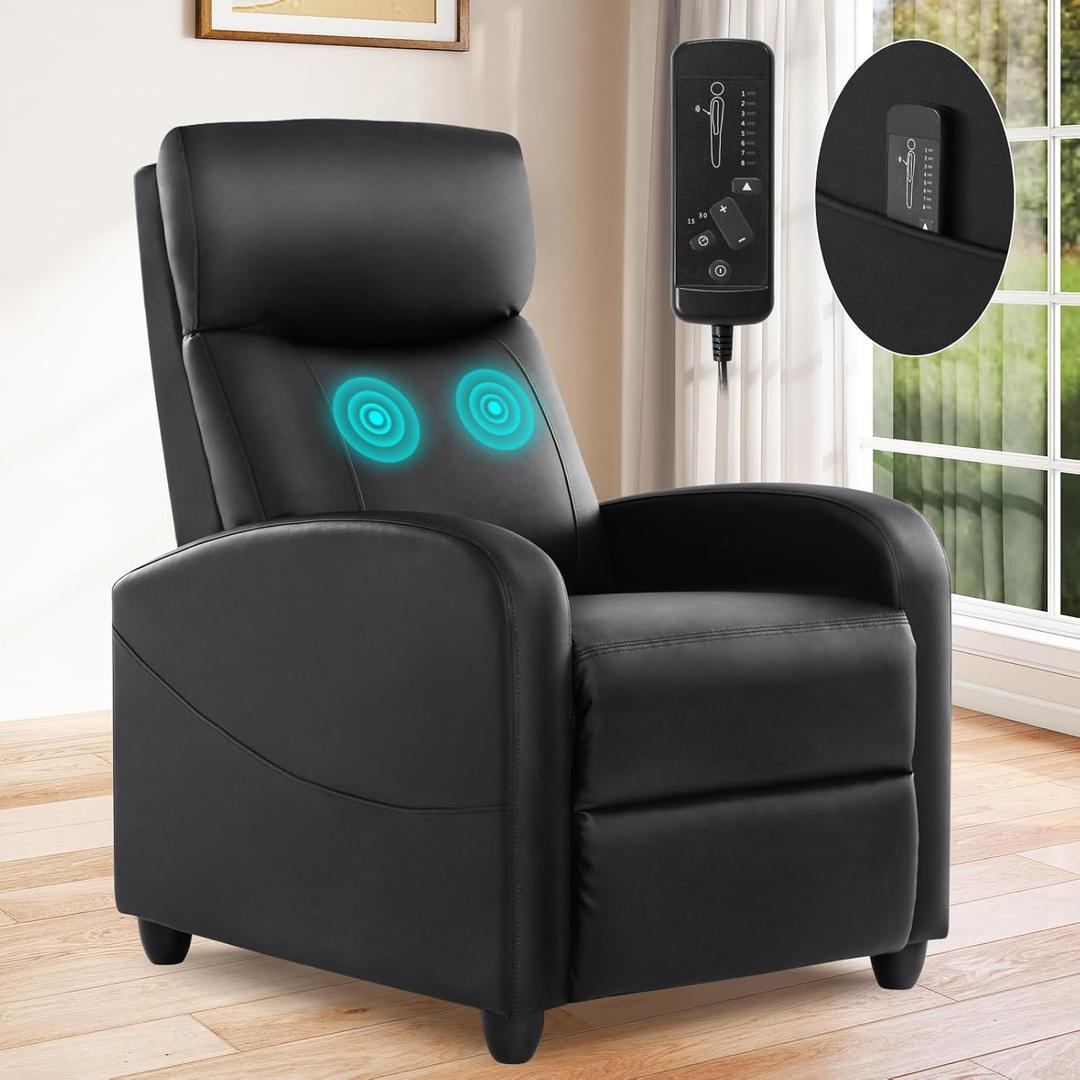 Smug Recliner Chair for Living Room, Leather Home Theater Seating with Lumbar Support with Adjustable Backrest and Footrest, Modern Living Room Furniture with Padded Seat Backrest, Black