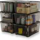 WYT 5-Quart Small Plastic Storage Container Bin with Secure Lids and Latch Buckles, Black Clear Durable Stackable Nestable Organizin, 6-Pack