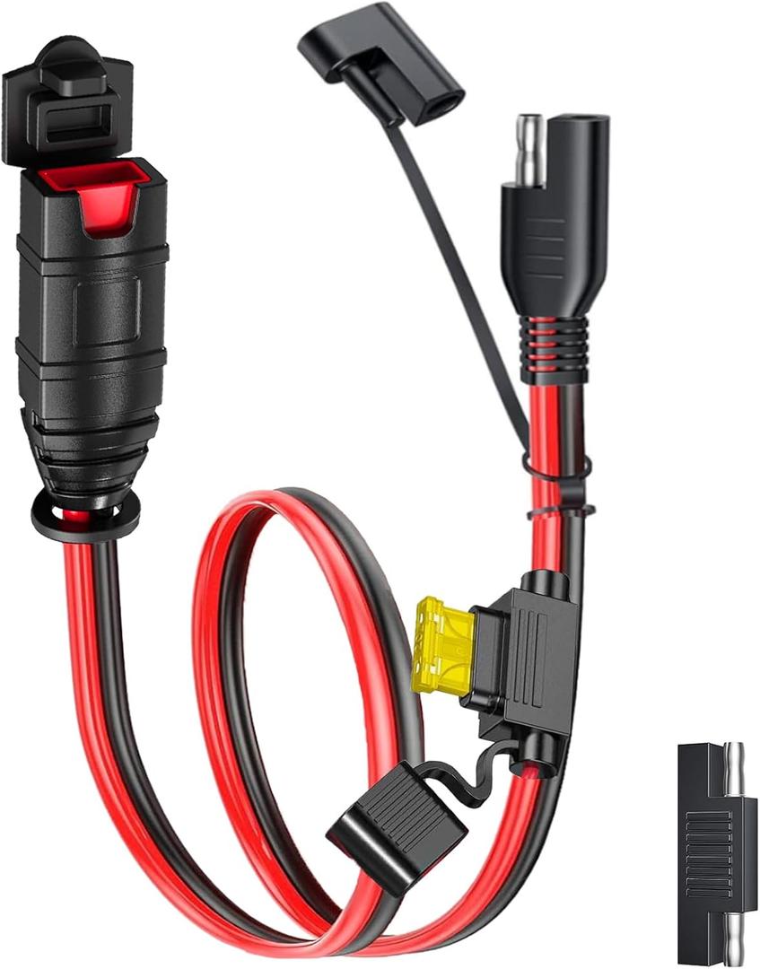 SAE Extension Cord Compatible with NOCO Genius Smart Battery Chargers, 16AWG SAE Adapter with 20A Fuse Waterproof Plugs, SAE Connector Cable for Motorcycle/ATV/UTV/Auto/Car (1FT)