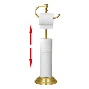 RUMOSE Toilet Paper Holder Stand for Floor, Brushed Nickel Adjustable (12.4" to 22.8") Bathroom Toilet Tissue Holder, Free Standing Toilet Paper Roll Holder with Storage, Stainless Steel