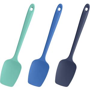 Heat Resistant Silicone Spoon Spatulas, Doosu 600F High Temp Flexible Cooking Spoons Kitchen Spoonula Scratch-Proof for Mixing Stirring Scraping Serving Non-Stick Cookware (Set of 3, Multi-4)