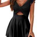 Aleumdr Women Cutout Ruffle One Piece Skirt Swimsuit V Neck Wrap Swimdress Tummy Control Bathing Suit Black X-Large