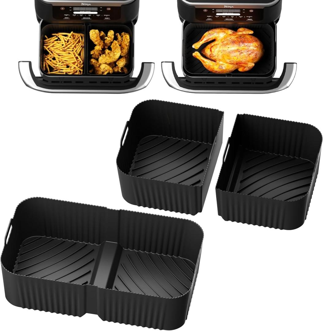 Air Fryer Silicone Liners for Ninja DZ071-3.5qt x2 + 7qt x1- Basket Replacement, Reusable, Dishwasher Safe, BPA Free- Black