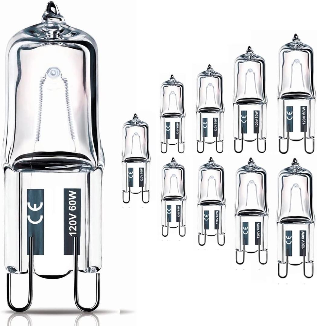 Vinaco G9 Bulb, 10 Pack G9 Halogen Bulb 60 Watt, High Output 720LM JD G9 120V 60W G9 Light Bulb Dimmable Long Lasting Lifespan, CRI100 & 2800K Warm White, G9/bi-pin Light Bulbs for Chandelier Lights